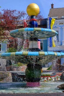 Hundertwasser Fountain from 1994 on the main square of Zwettl