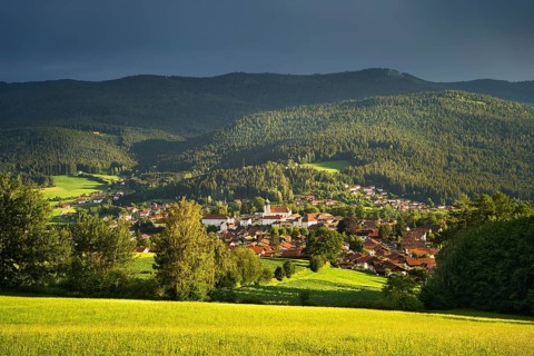 View of the small town of Lam and the surrounding landscape