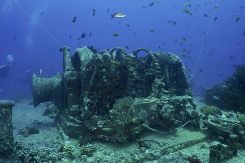 Anchor winch of the Thistlegorm from the Second World War. Dive site Thistlegorm wreck