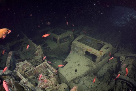 Truck Truck from the Second World War in the hold of the Thistlegorm. Dive site Thistlegorm wreck