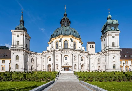 Benedictine Abbey of Ettal and Baroque Church with Dome Fresco and Inner Courtyard