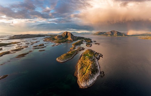 Mount Torghatten with surrounding islands