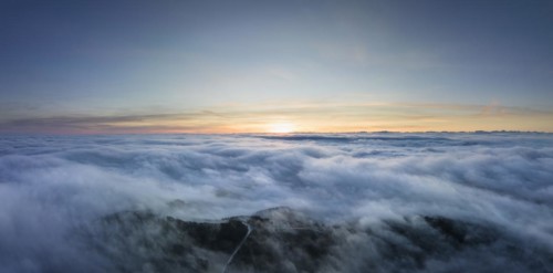 Aerial view of Hegaublick in front of sunrise