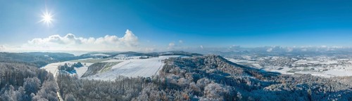 Aerial view of Schienerberg on a winter afternoon
