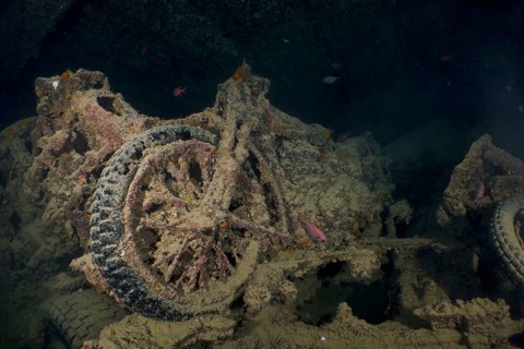 World War II motorbike in the hold of the Thistlegorm. Dive site Thistlegorm wreck