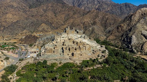 Aerial of Zee Al-Ayn historic mountain village