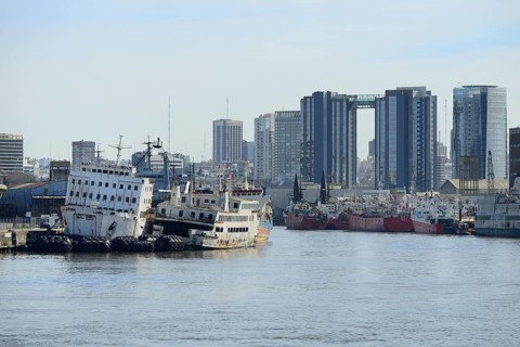 Shipwrecks and fishing boats in the harbour