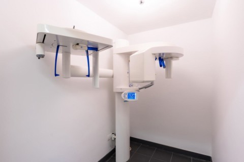 X-ray machine. Protected room of the dental clinic for x-rays