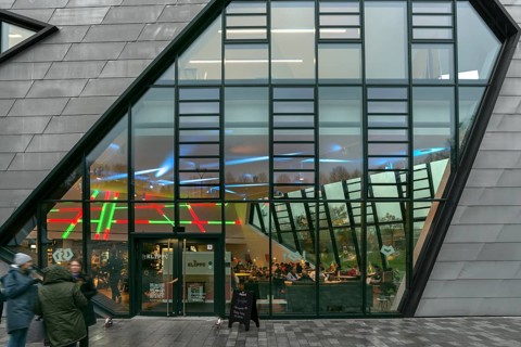 View into the refectory of the modern university building by the American architect Daniel Liebeskind