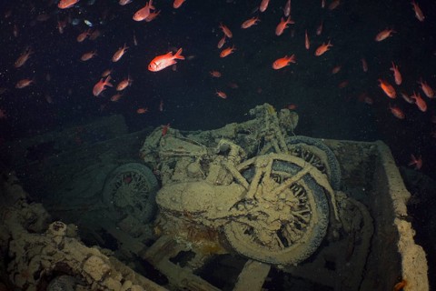 Motorbikes from the Second World War in the hold of the Thistlegorm. Dive site Thistlegorm wreck