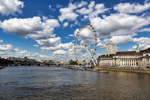 View over the Thames to the London Eye Ferris Wheel
