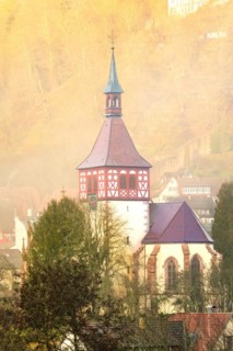 Church tower at sunrise