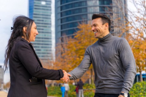 Multi-ethnic businessman and businesswoman