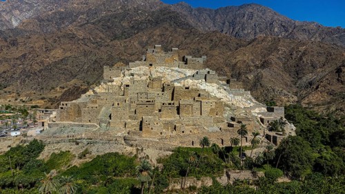 Aerial of Zee Al-Ayn historic mountain village