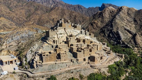 Aerial of Zee Al-Ayn historic mountain village