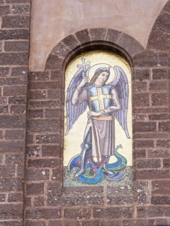 Detail on the church front of Tanzenberg Castle