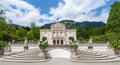Staircase and Royal Villa Linderhof Castle