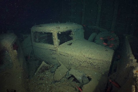 Truck Truck from the Second World War in the hold of the Thistlegorm. Dive site Thistlegorm wreck