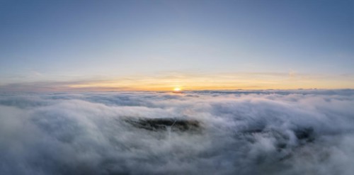 Aerial view of Hegaublick in front of sunrise