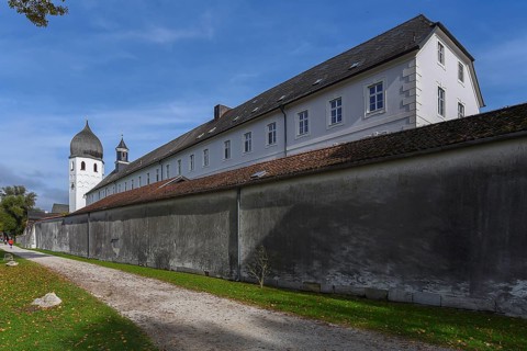 Bell tower of the monastery church of Frauenwoerth Abbey