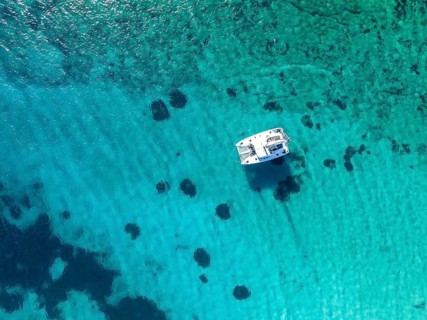 Sailing catamaran from above