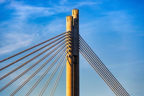 Pylon and steel cables of the suspension bridge Jaetkaenkynttilae