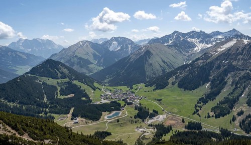 View into the valley to the village of Berwang