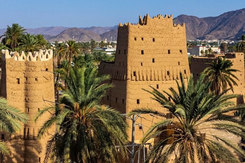 Aerial of traditional build mud towers used a living homes