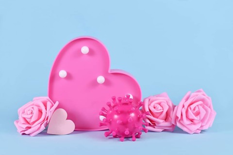 Valentine's day during Corona pandemic concept with virus model