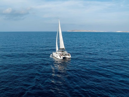 Sailing catamaran in full sail