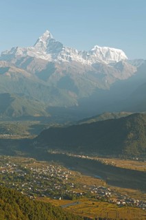 View of the Annapurna mountain range in the Himalayas from Sarangkot