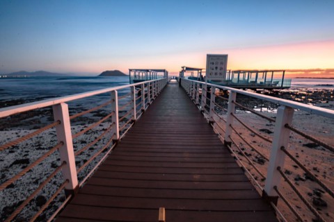 Long exposure at sunrise at the coast near Corralejo