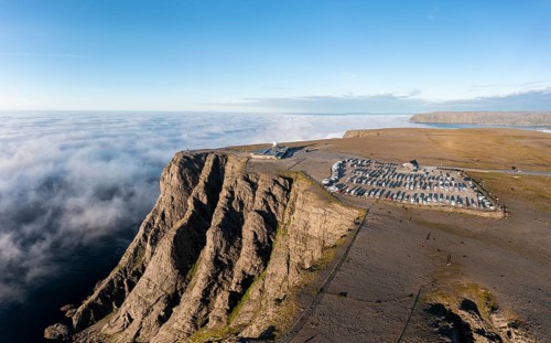 North Cape cliffs with car park and tourist centre