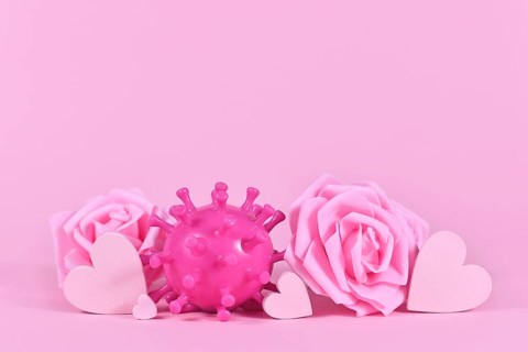 Valentine's day during Corona pandemic concept with virus model