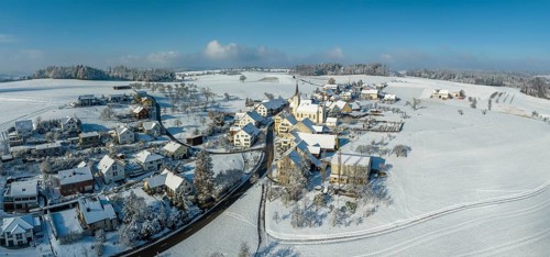 Village panorama with snow