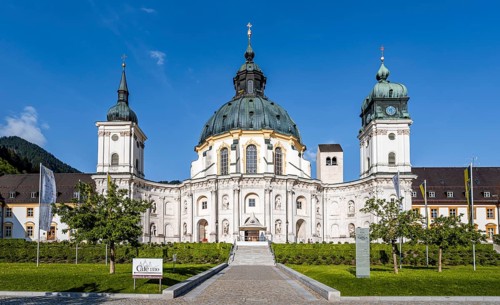 Benedictine Abbey of Ettal and Baroque Church with Dome Fresco and Inner Courtyard