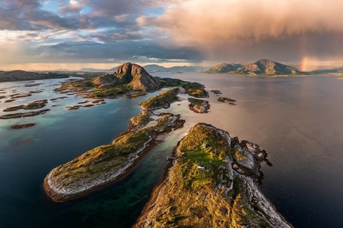 Mount Torghatten with surrounding islands