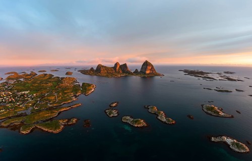 Aerial view of Traena Island in the evening