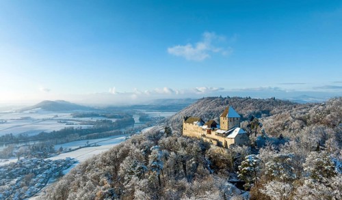 Hohenklingen Castle above Stein am Rhein in winter