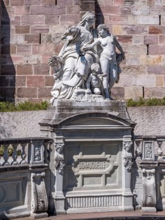 The source of the Danube with the sculpture Mutter Baar weist ihrer Tochter