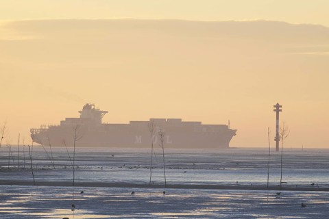 Cargo ship on the Outer Weser near Wremer Tief