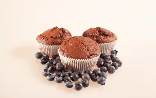 Chocolate muffins with blueberries