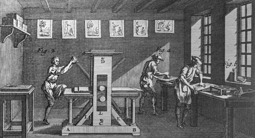 18th century printers working with Intaglio press for copper-plate
