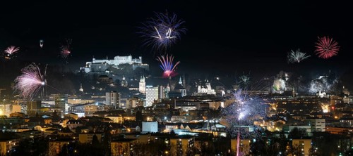 New Year's Eve fireworks with Hohen Salzburg Fortress