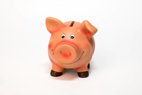 Pink piggy bank made of clay