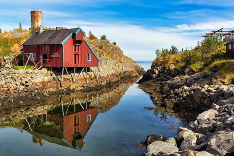 Red traditional fishing hut