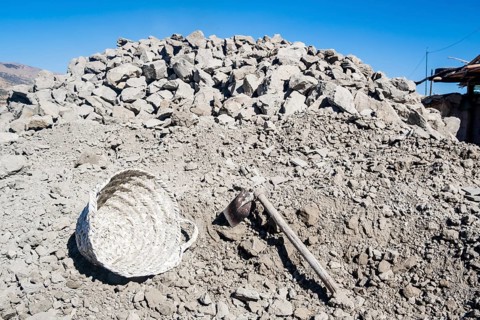 Heap of clay and equipment used in pottery factory in Fez
