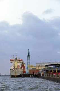 Cargo ship Serena at the shipyard pier in Bremen Vegesack