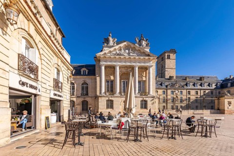 Cafe Restaurant Hugo in front of the Ducal Palace at Place de la Liberation in the old town