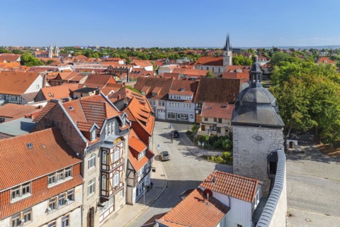 View from Rabenturm on city wall with Frauentor